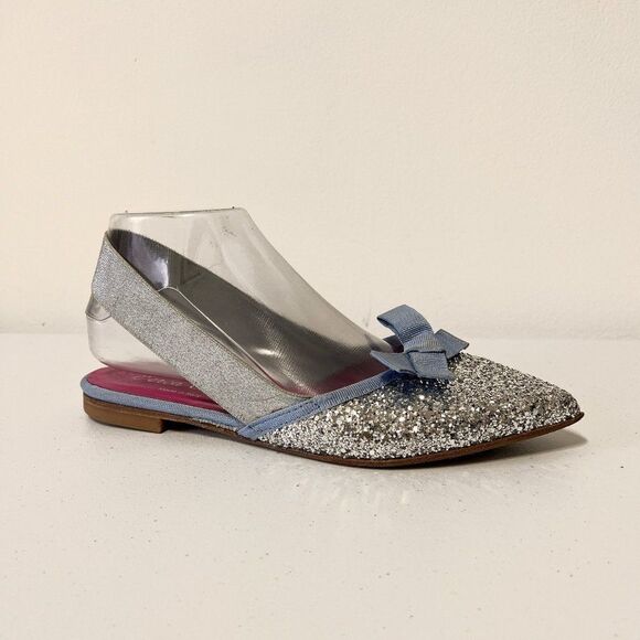 Ferca 81 Shoes - Ferca 81 Silver Glitter Pointed Toe Elastic Slingback Flats